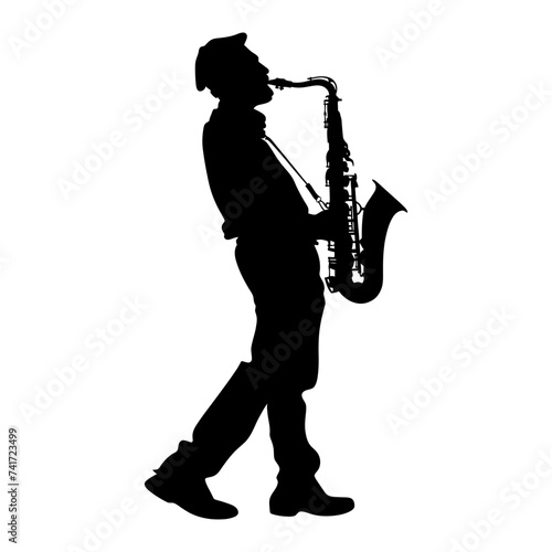 silhouette saxophonist in perform black color only