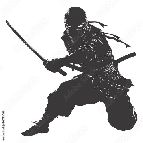 silhouette ninja assassin black color only full body