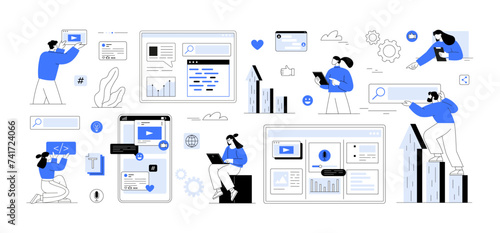 SEO Optimization Social Media Content Marketing. Online marketing, financial report chart data analysis web development. Seo marketing social media. Keyword research, copy optimization, content plan