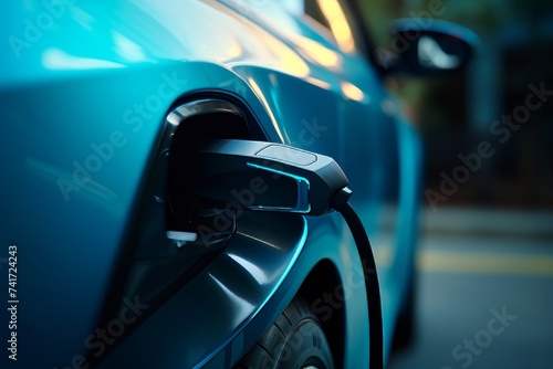 close up of electric car charging, high quality image