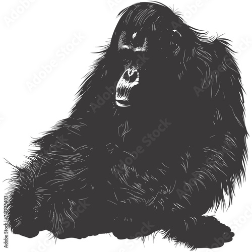 silhouette orang utan animal full body black color only