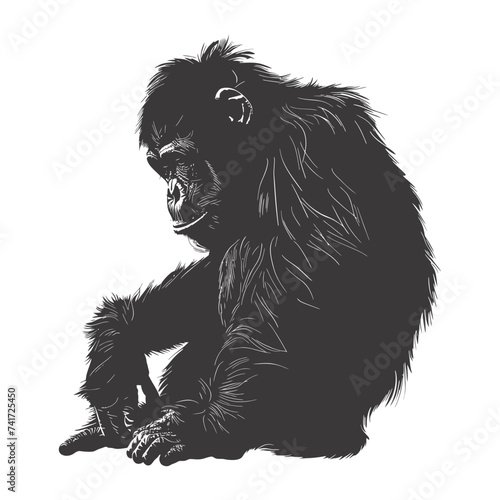 silhouette orang utan animal full body black color only