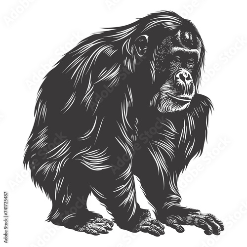 silhouette orang utan animal full body black color only