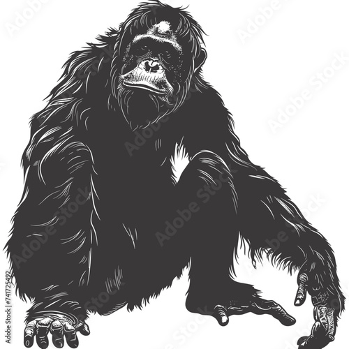 silhouette orang utan animal full body black color only