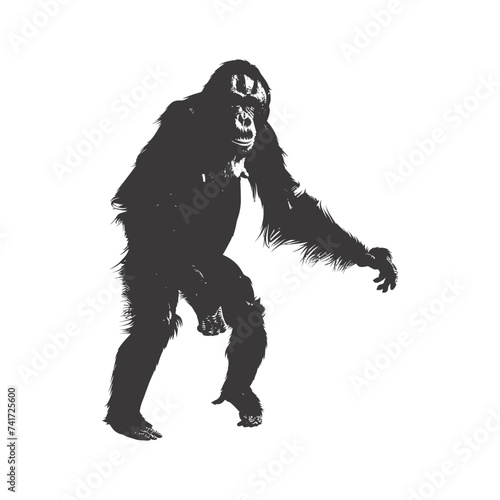 silhouette orang utan animal full body black color only