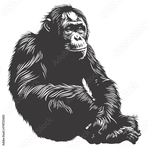 silhouette orang utan animal full body black color only