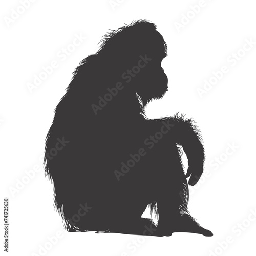 silhouette orang utan animal full body black color only