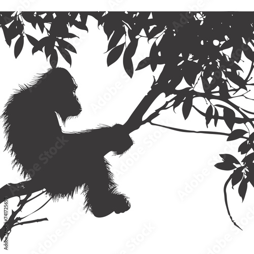 silhouette orang utan animal full body black color only