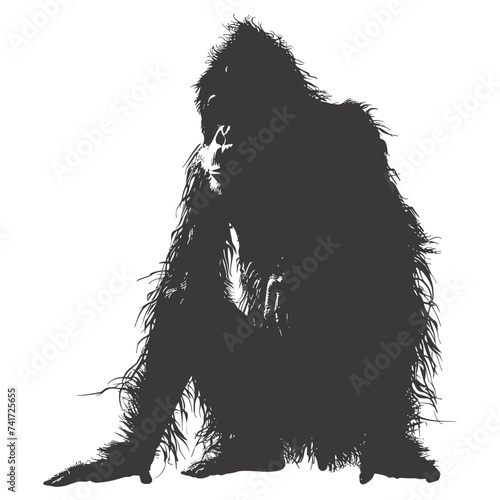 silhouette orang utan animal full body black color only