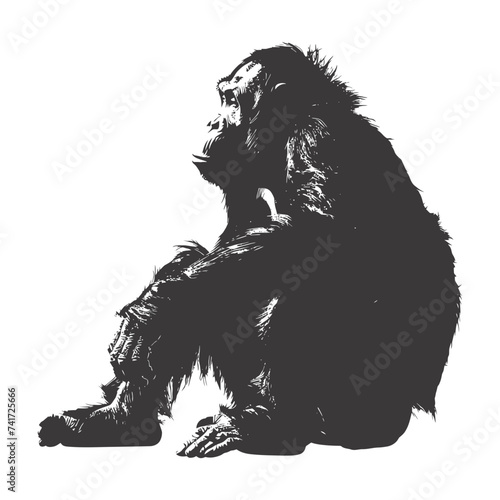 silhouette orang utan animal full body black color only