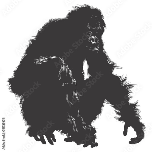 silhouette orang utan animal full body black color only