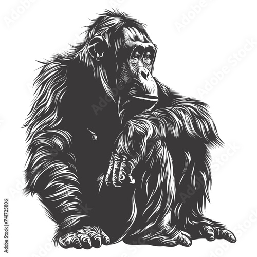 silhouette orang utan animal full body black color only