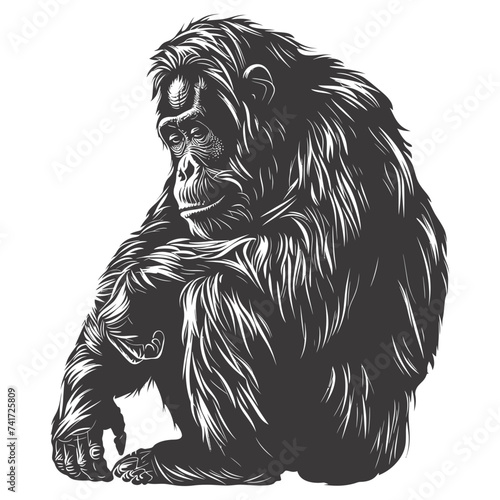 silhouette orang utan animal full body black color only