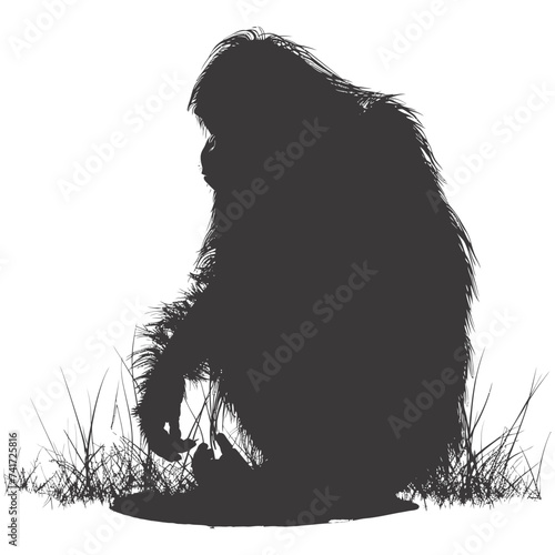 silhouette orang utan animal full body black color only