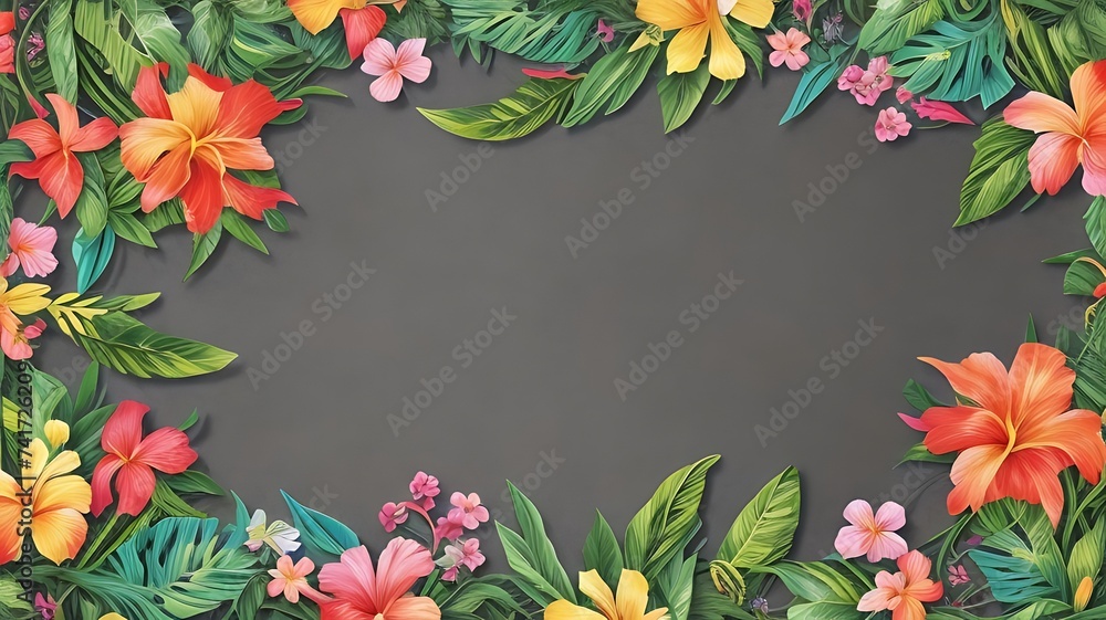 Abstract background with vines and tropical flowers, Spring Summer texture