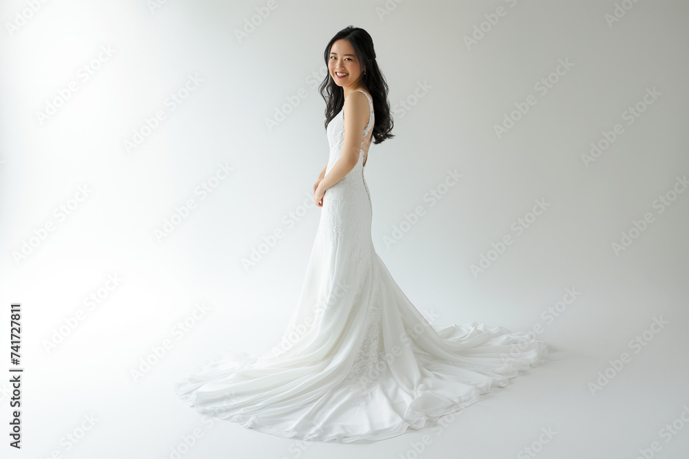 Naklejka premium ウェディングドレスを着た女性、笑顔