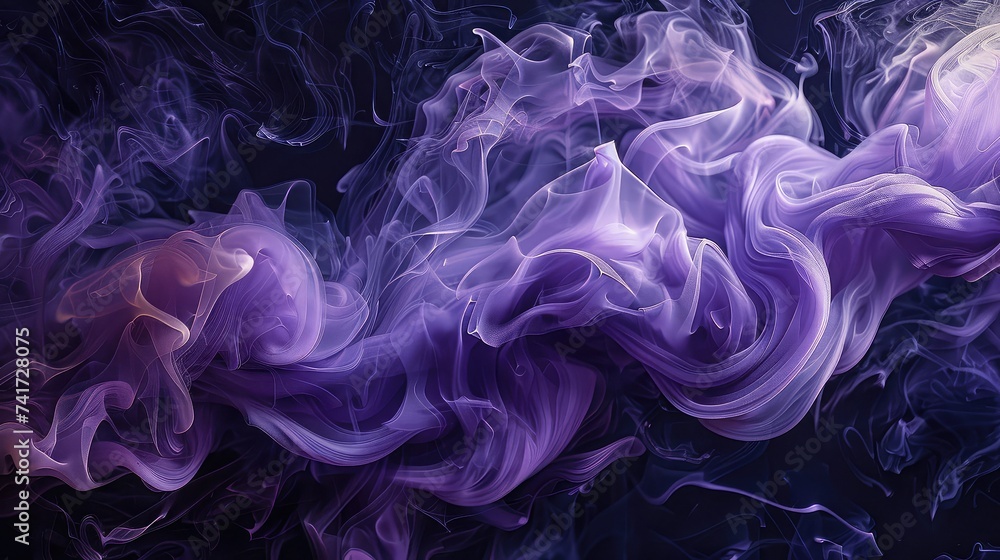 Ethereal Amethyst Smoke Cascading Against a Midnight Black Alpha Background, Evoking an Atmosphere of Mystery and Sophistication.