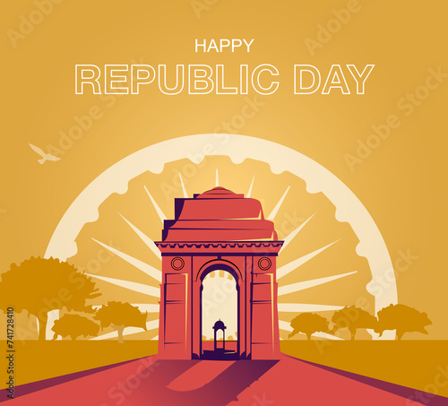 Illustration of India background showing its incredible culture and diversity with monument, dance and festival celebration for 26th January Republic Day of India photo