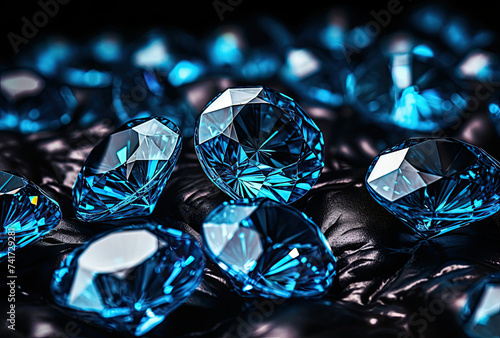 Cluster of Blue Diamonds on Black Surface