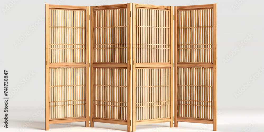 Wooden folding screens room divider isolated on white background