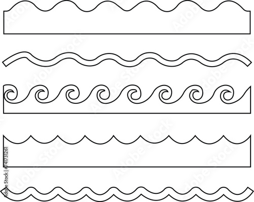 bundled wave icon logo vector minimal design element set, line art wave pack logo design, simple doodle wave. flat simple lines, Sea wave icon. Water logo, line ocean symbol in vector trendy style.