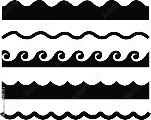 bundled wave icon logo vector minimal design element set, line art wave pack logo design, simple doodle wave. flat simple lines, Sea wave icon. Water logo, line ocean symbol in vector trendy style.