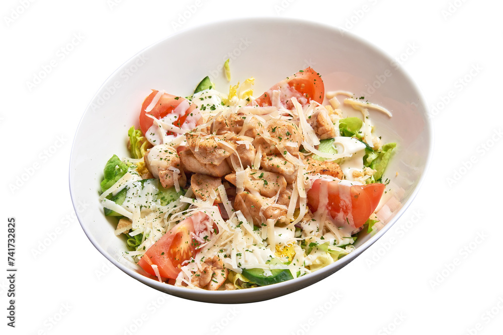 Floating White Bowl with Caesar salad