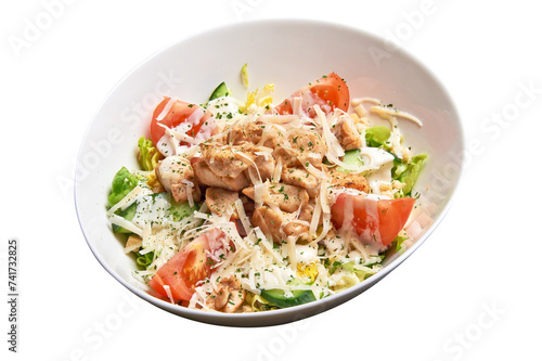 Obraz na płótnie Floating White Bowl with Caesar salad w salonie