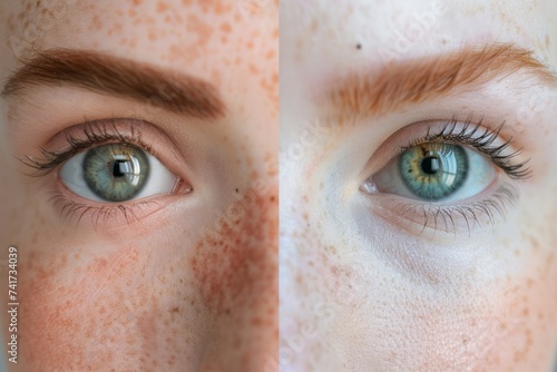 Before and after photos of facial skin, demonstrating the results of consistent use of a skin serum photo