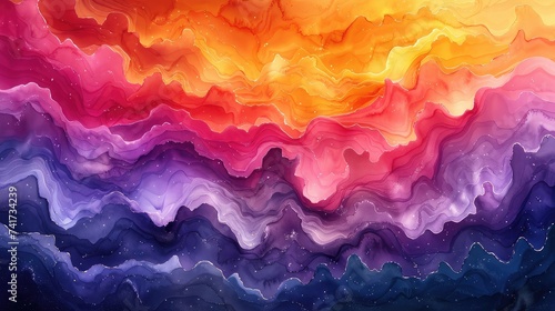 Abstract Watercolor Waves: Harmonious and Vivid Symphony of Colors.