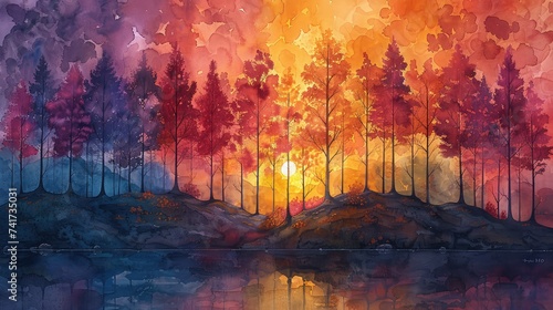 Color Symphony  Watercolor Landscape Painting with Seamless Blends.