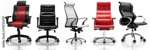 Set of different office chairs isolated on white background. Banner design, varies modern armchairs desk chairs collections. © Jasper W