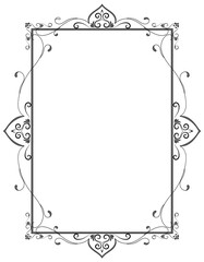 vintage border Black abstract flowers, thin lines, for wedding cards, invitations.