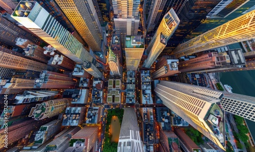 Top down drone breathtaking view photo above the city with the highest skyscrapers