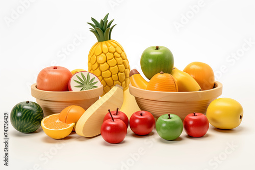 Wooden toys fruits . Early development  play  learning. Children s room  nursery  playroom backdrop.