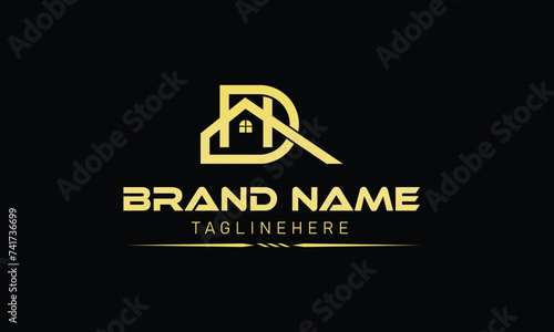 Logo design of H D DH HD in vector for construction, home, real estate, building, and property. Minimal awesome trendy professional logo design template on black background.