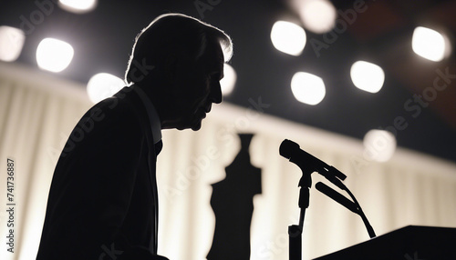 silhouette of American senator giving press conference at podium
 photo