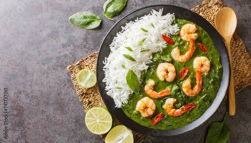 Spinach Shrimp Curry or Jheenga Palak cooked in a spinach, cream, spices, tomato and ginger