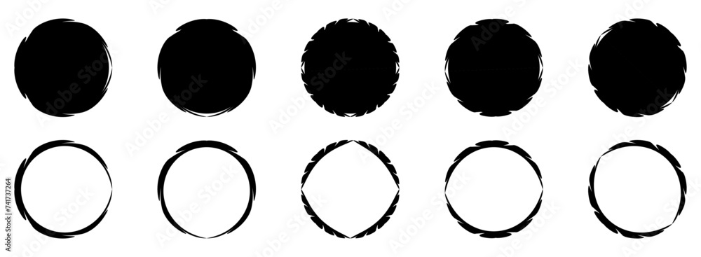 Hand-drawn of decorative creative handmade artwork vector set. Black abstract ink circle paint brush strokes drawing. Hand-drawn of decorative creative handmade artwork vector set. Black abstract ink circle paint brush strokes drawing.
