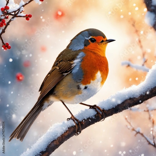 Robin in snowy tree © farah