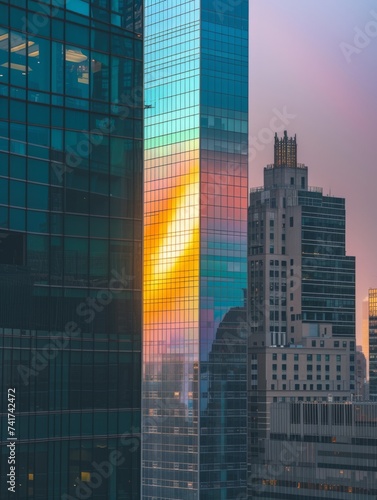 Modern skyscraper reflecting a vibrant rainbow  symbolizing hope and diversity in urban life