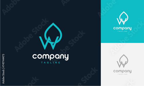 Water Drop Letter W lowercase initial Logo,Flat Vector Logo Design Ideas Template Element,creative shape abstract with drop water monogram logo