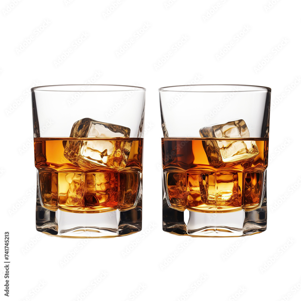 Set of glass of whiskey isolated on white or transparent background