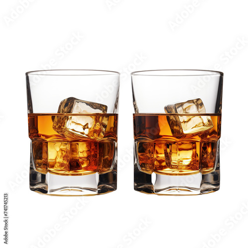 Set of glass of whiskey isolated on white or transparent background