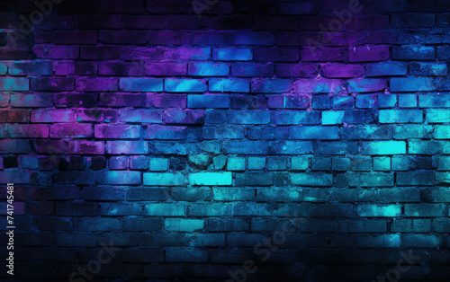 Brick Wall Illuminated by Blue and Purple Light