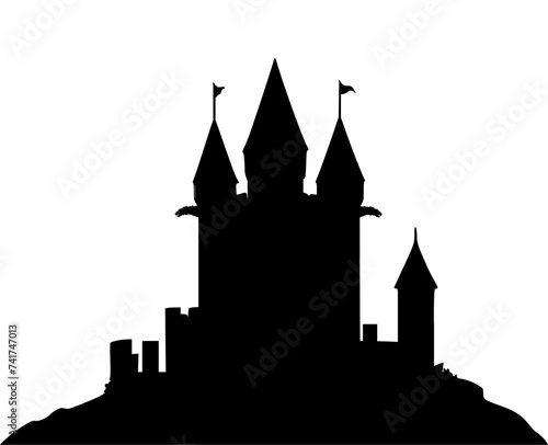 Vektor Silhouette Festung Burg mit Türmen - Mittelalter - historisches Bauwerk - Design Element