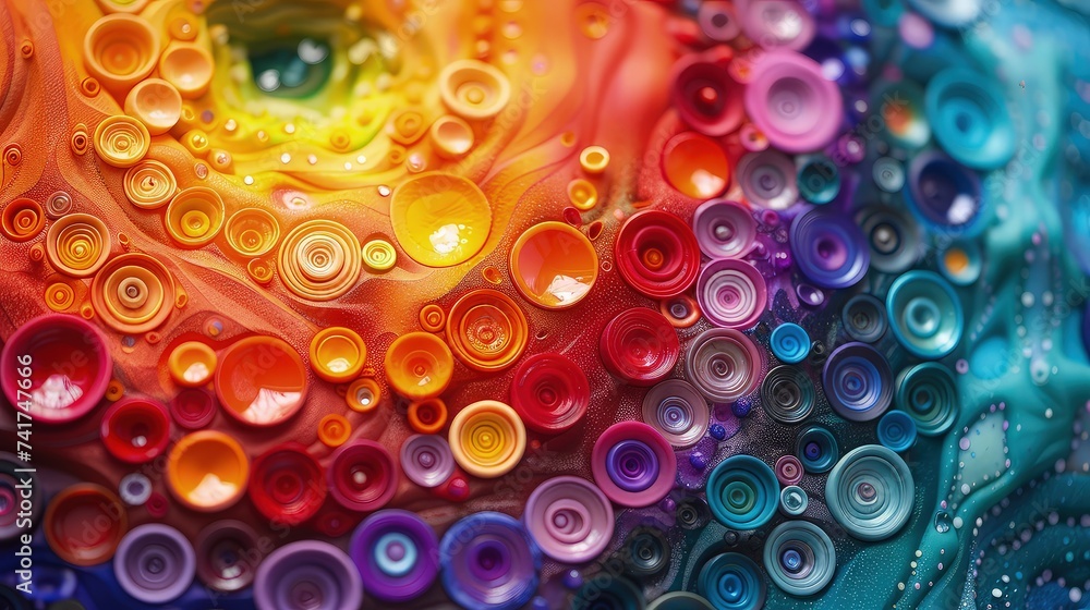 Whimsical Clay Creations: Top-Down View of Circular Rainbow Background, Crafted with Intricate Details. Abstract Background. Whimsical Clay Creations: Top-Down View of Circular Rainbow Background, Crafted with Intricate Details. Abstract Background.