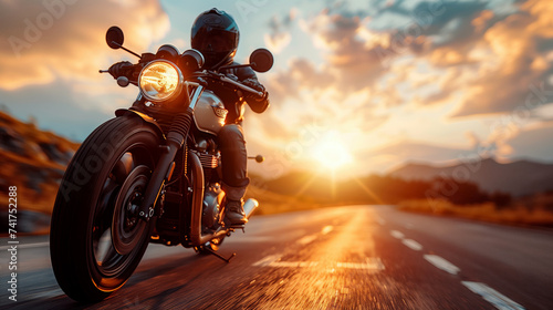 Motorcycle ride  man driving motorcycles  biker at summer parade  driving on the road during sunset  summer travel  trip  free lifestyle.