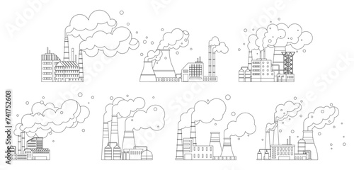 Factories vector illustration. Air pollution, discordant note in symphony progress, challenges environmental harmony Pollution, antagonist in environmental narrative, tests resilience ecosystems