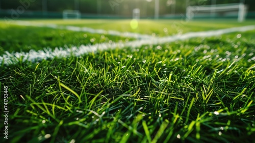 Fresh green grass for football sport, football field, soccer field, team sport texture. soccer field for banner design